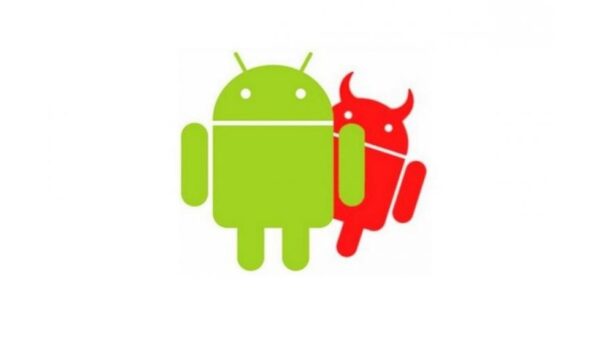 Imagem com o símbolo do Android escondendo uma versão vermelha e "encapetada" dele mesmo
