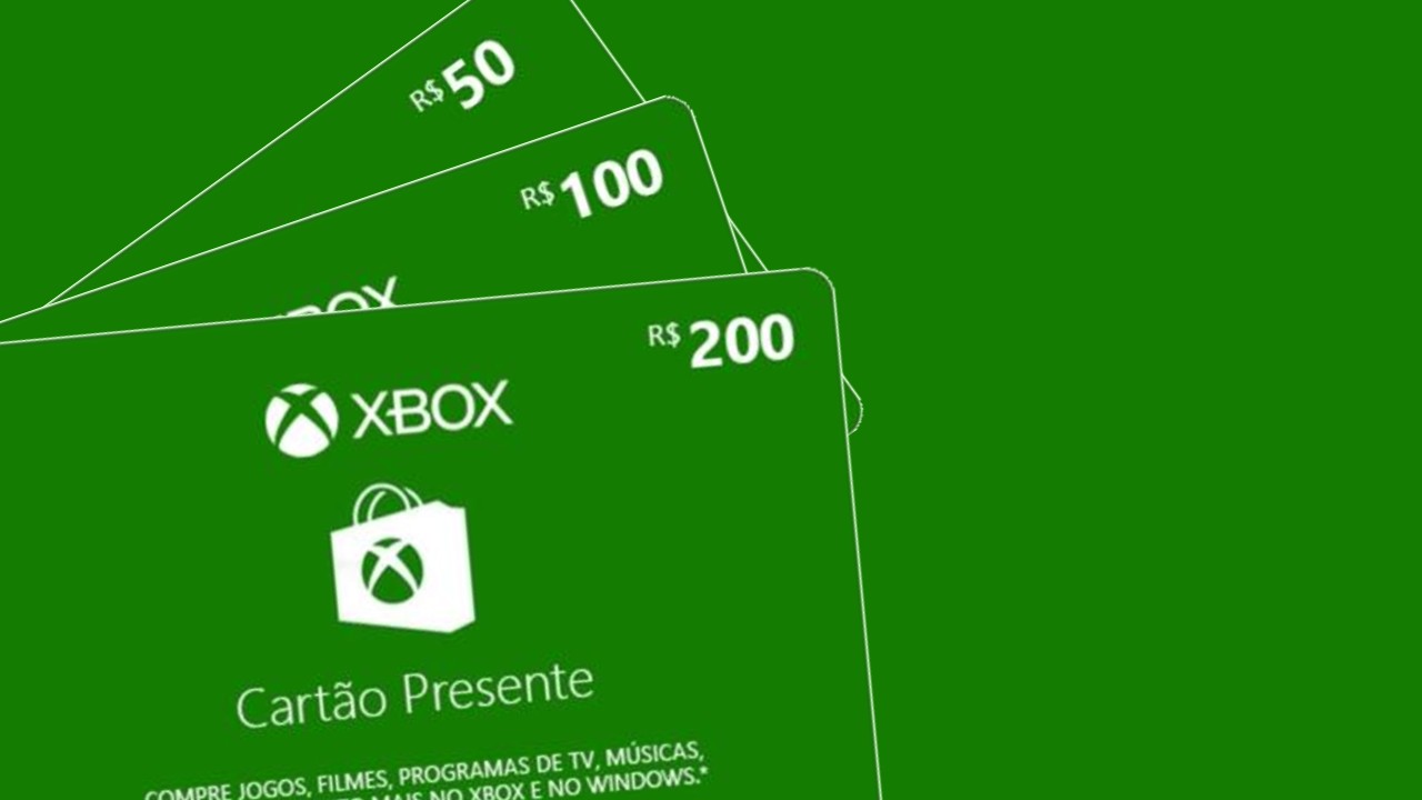 Imagem mostra trÊs gift cards para o Xbox, oferecidos pela Microsoft