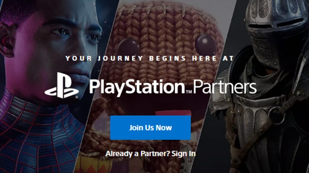 Captura de tela mostra página de ingresso ao programa PlayStation Partners da Sony