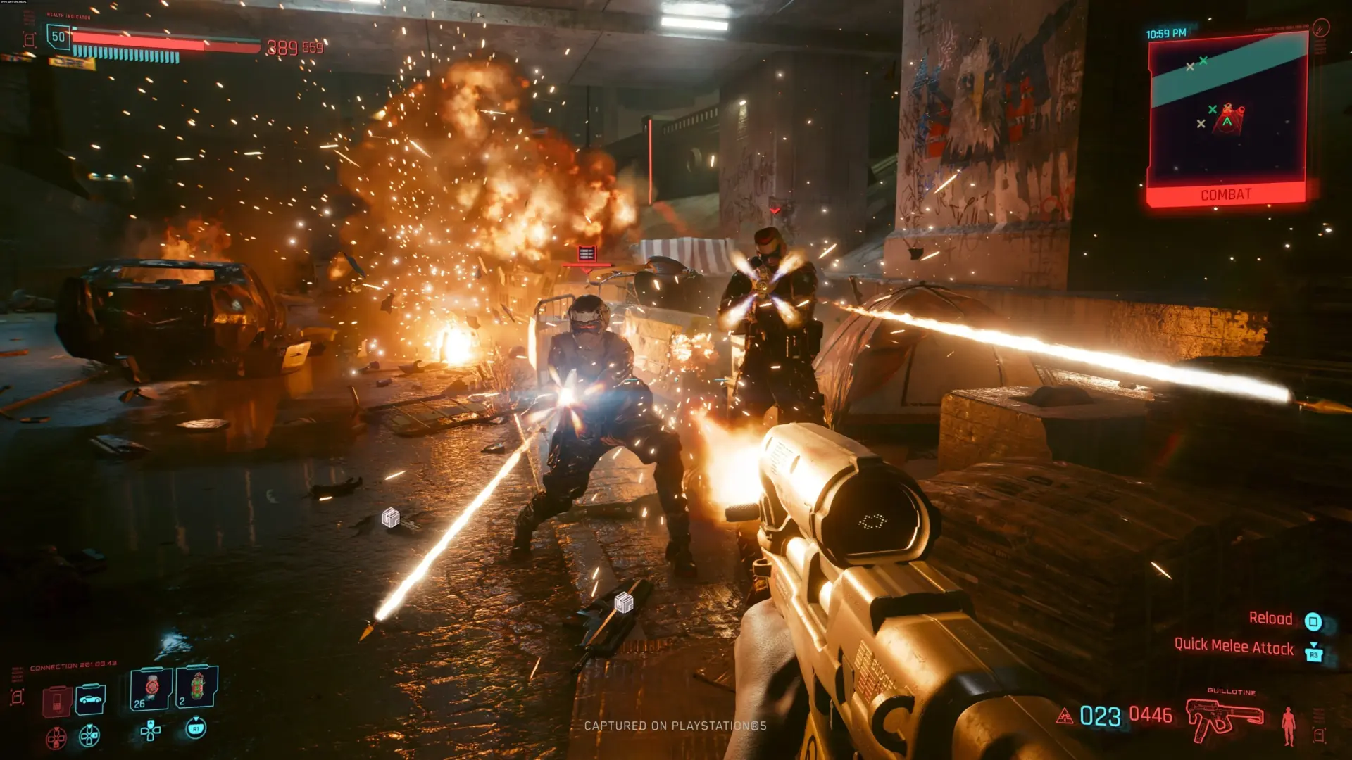 Imagem mostra captura de gameplay do jogo Cyberpunk 2077 no PlayStation 5