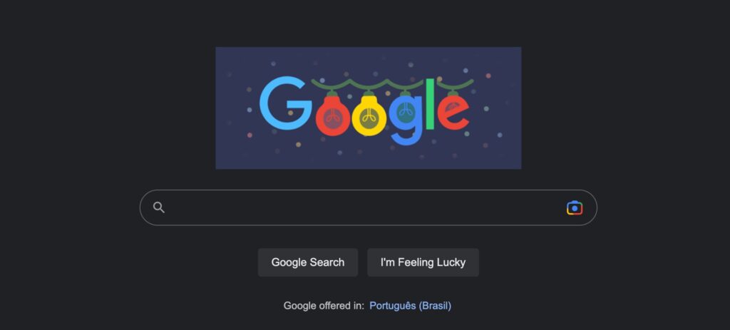 Captura de tela da página inicial do motor de busca do Google