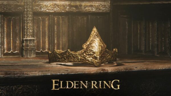 Na imagem, uma coroa em cima de uma superfície de madeira e, abaixo, aparece o texto 'Elden Ring', ilustrando o Jogo do Ano no Steam Awards 2022