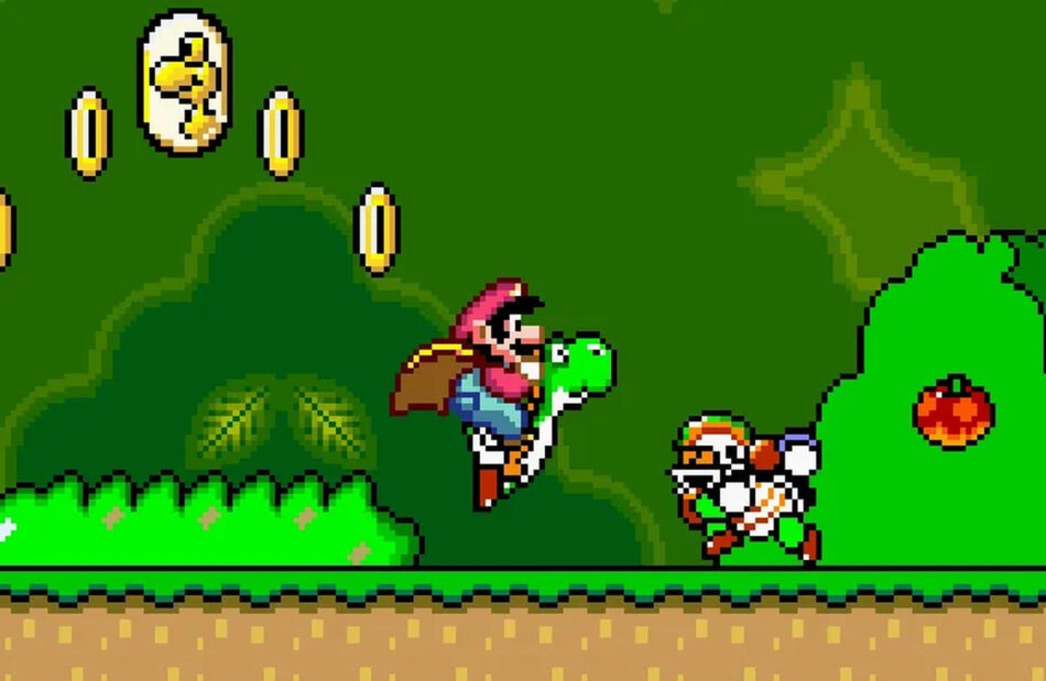 Imagem mostra cena de Super Mario World, lançado pela Nintendo em 1990