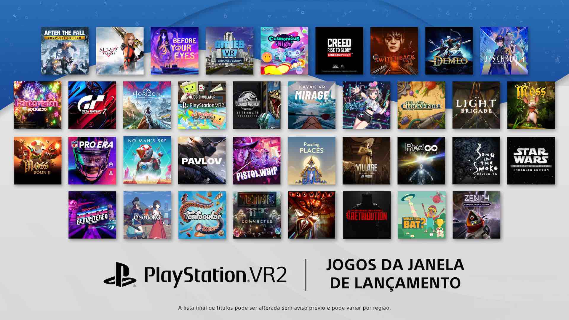 Sony confirma lista completa de jogos para o lançamento do PlayStation VR2