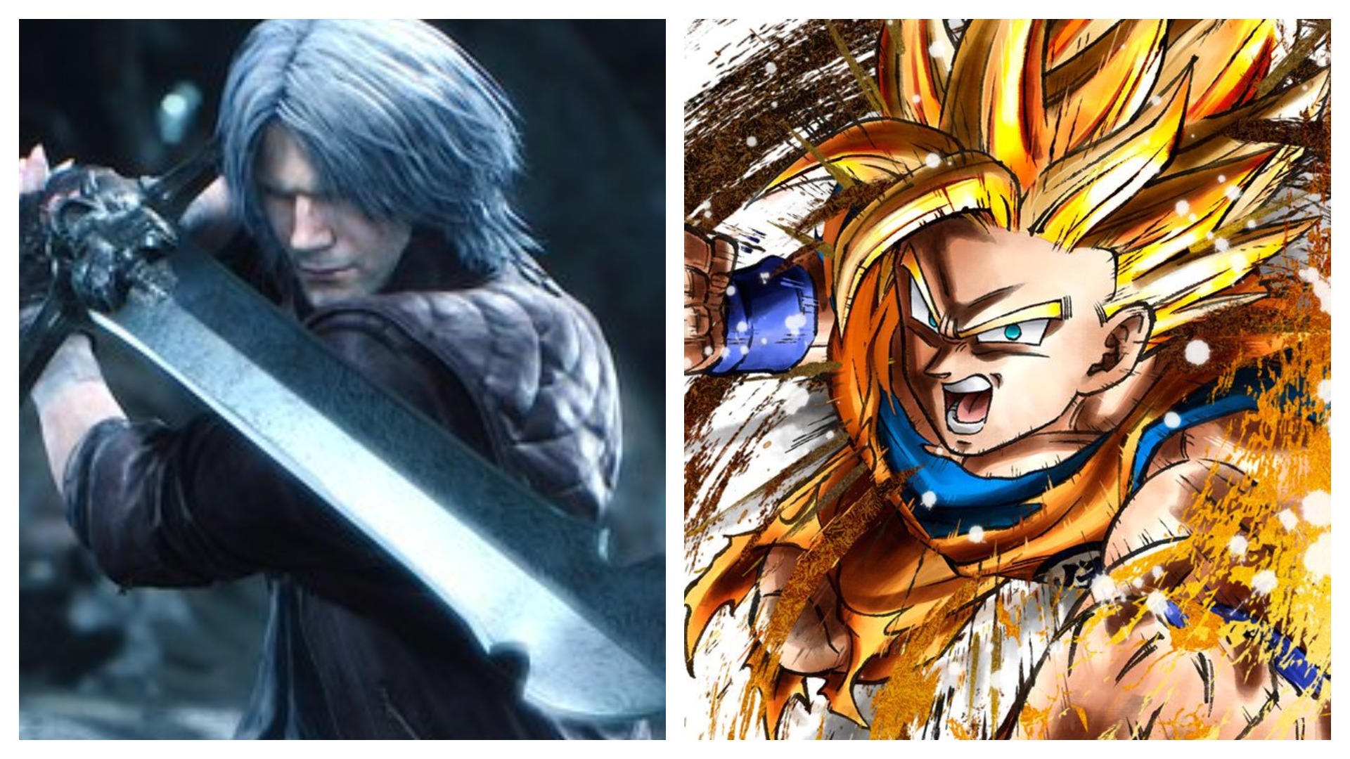 Colagem mostra Dante, de Devil May Cry 5, e Goku, do anime "Dragon Ball"