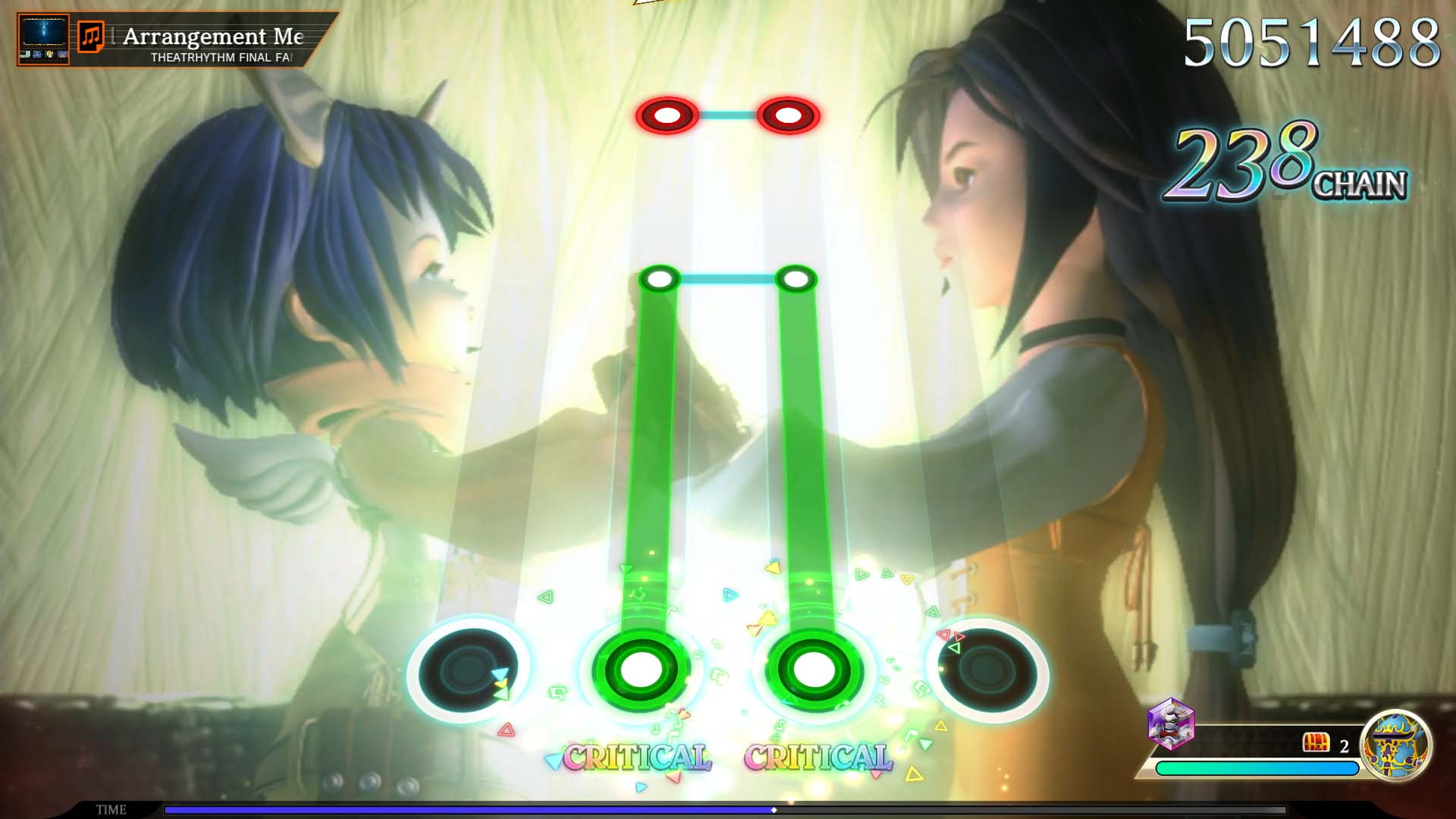 Imagem mostra cena do jogo Theatrhythm Final Bar Line, da Square Enix