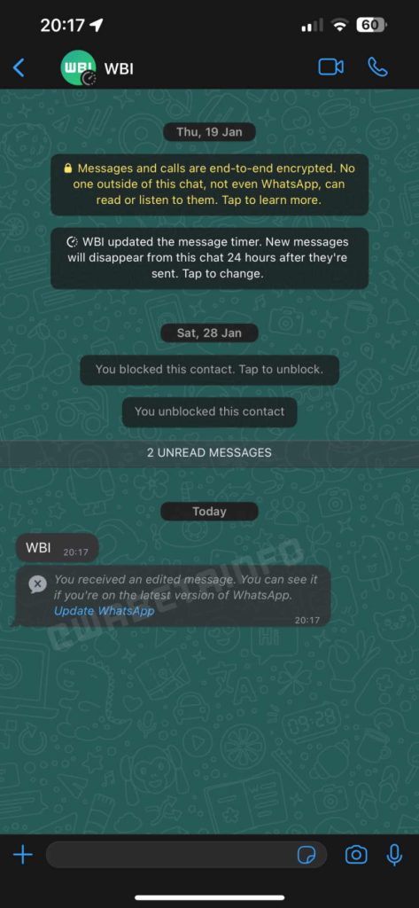 WhatsApp - editar mensagens