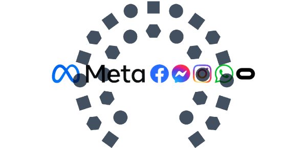 Logos das redes sociais controladas pela Meta: Facebook, Messenger, Instagram, WhatsApp