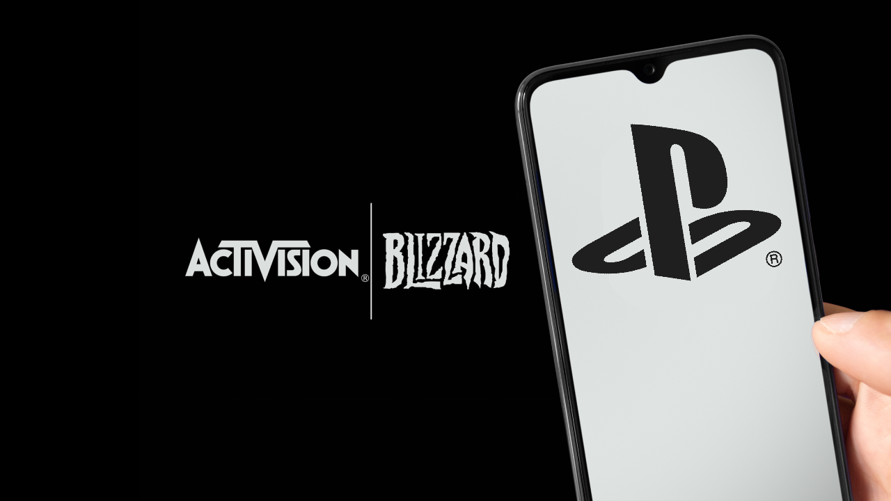 Imagem mostra logotipo do PlayStation com o logotipo da Activision Blizzard ao fundo