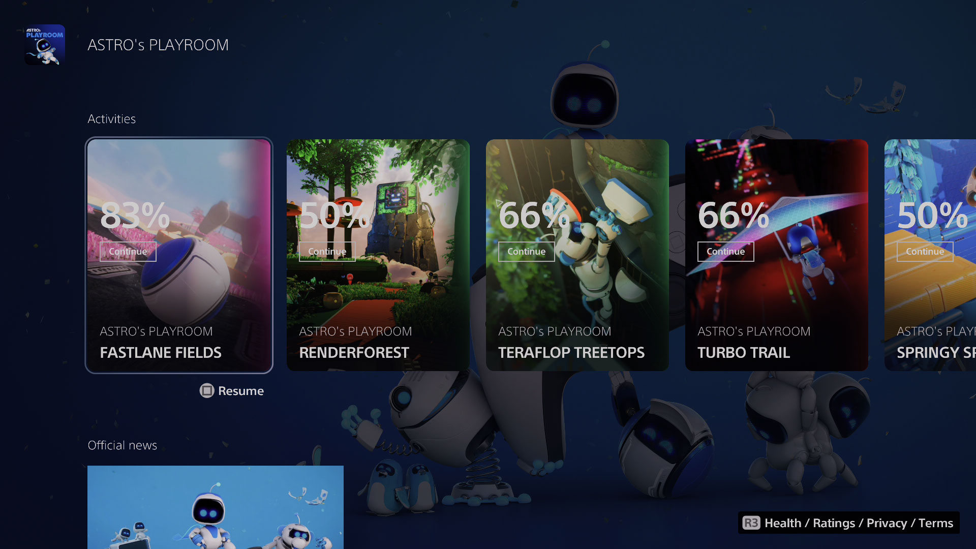 Imagem mostra o menu de Atividades do PlayStation 5