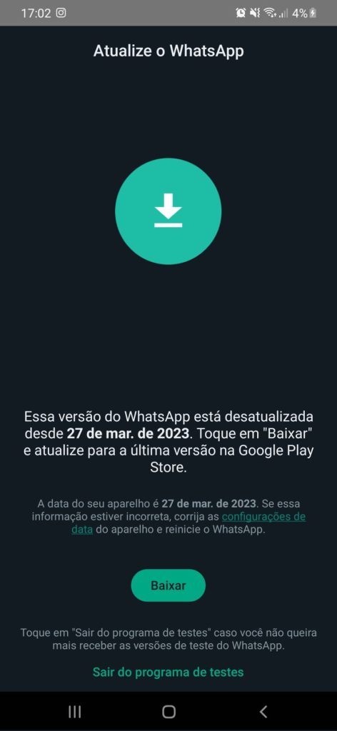 Bug do WhatsApp beta