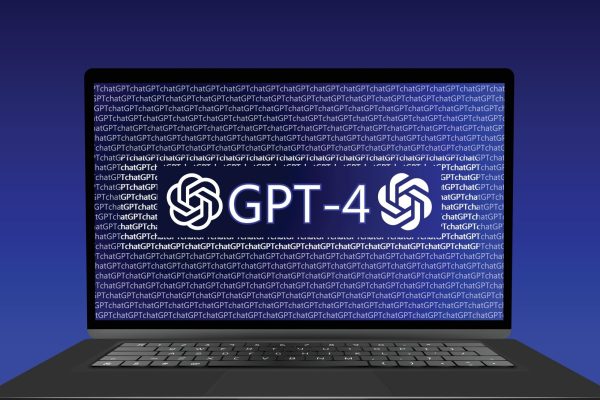 Imagem mostra a tela de um notebook com o logotipo do GPT-4 e da OpenAI, a dona do ChatGPT