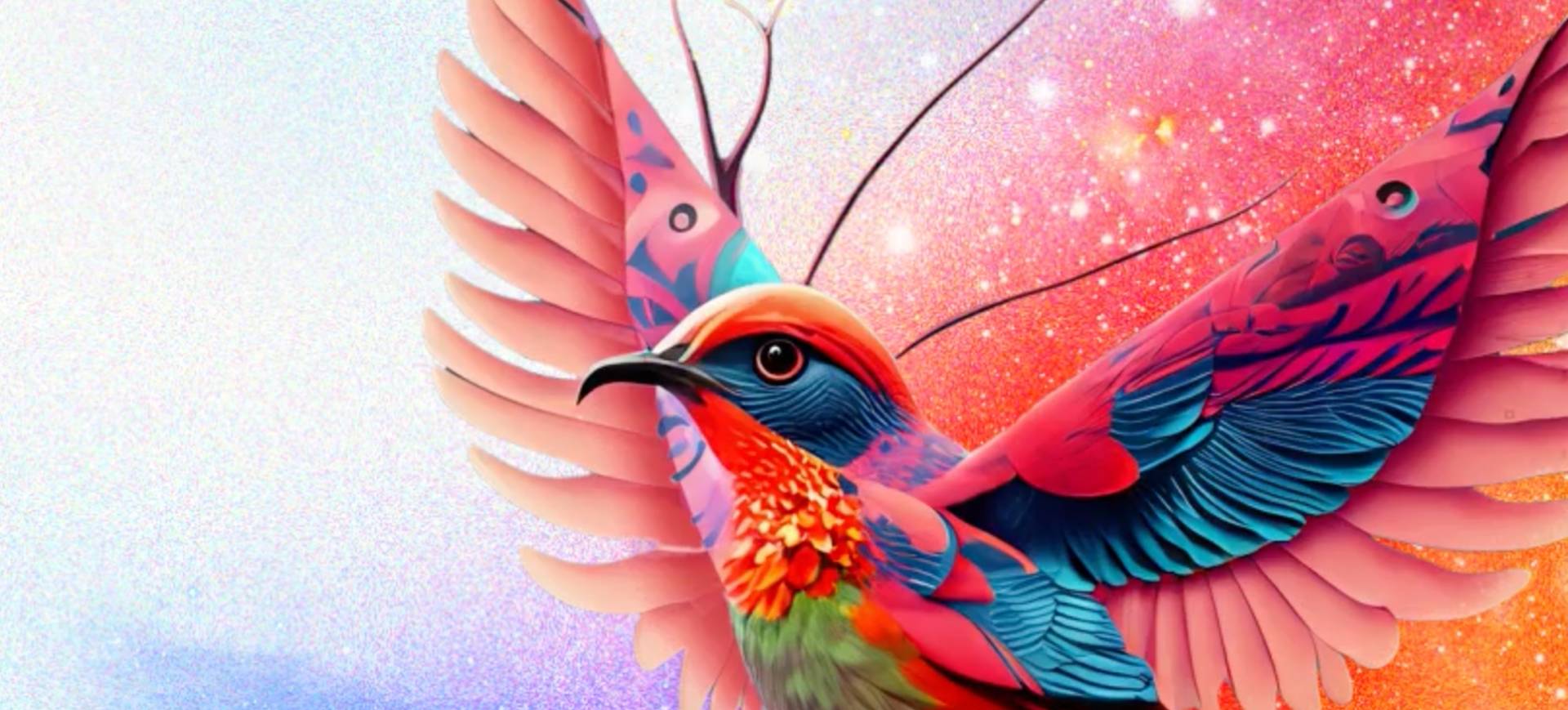 Ilustração de pássaro colorido, para ilustrar o Adobe Firefly: novo pacote de recursos com IA generativa lançada pela Adobe