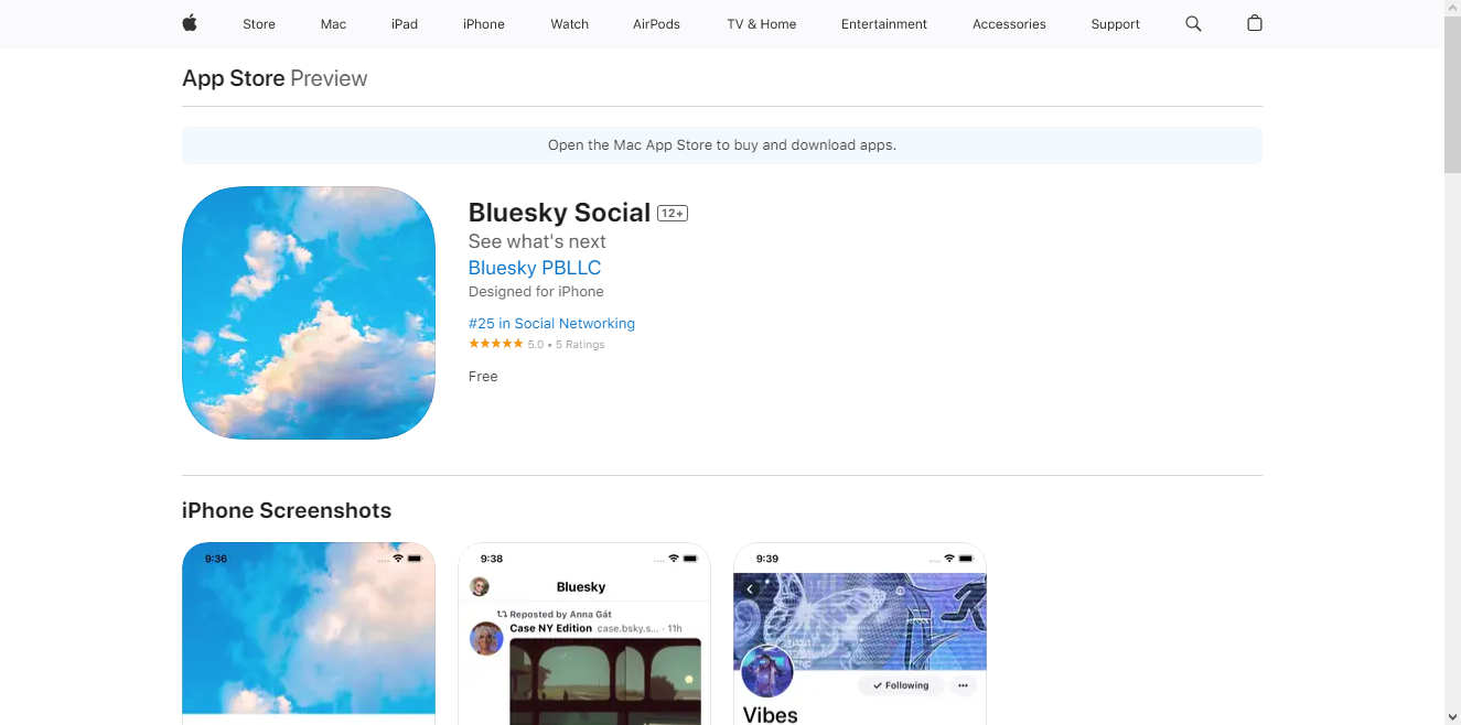 Captura de imagem mostra tela da App Store, onde está em exibição o app da rede social Bluesky