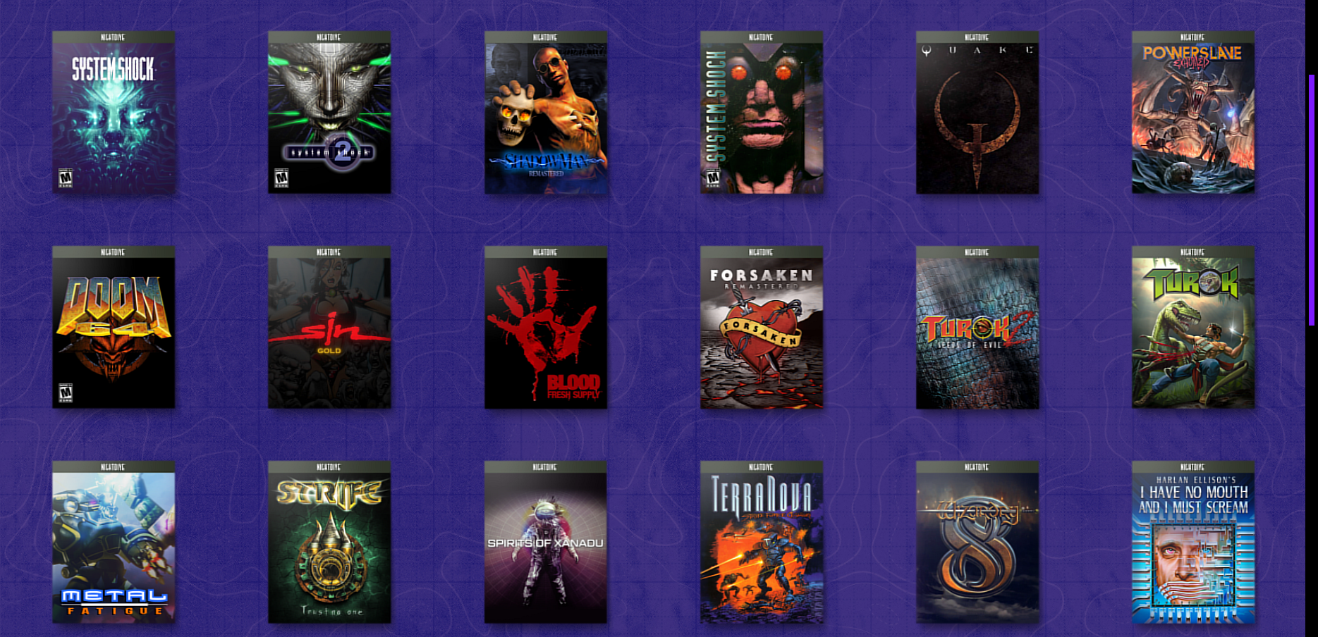 Imagem mostra alguns dos jogos retrô remasterizados pelos estúdios Nightdive