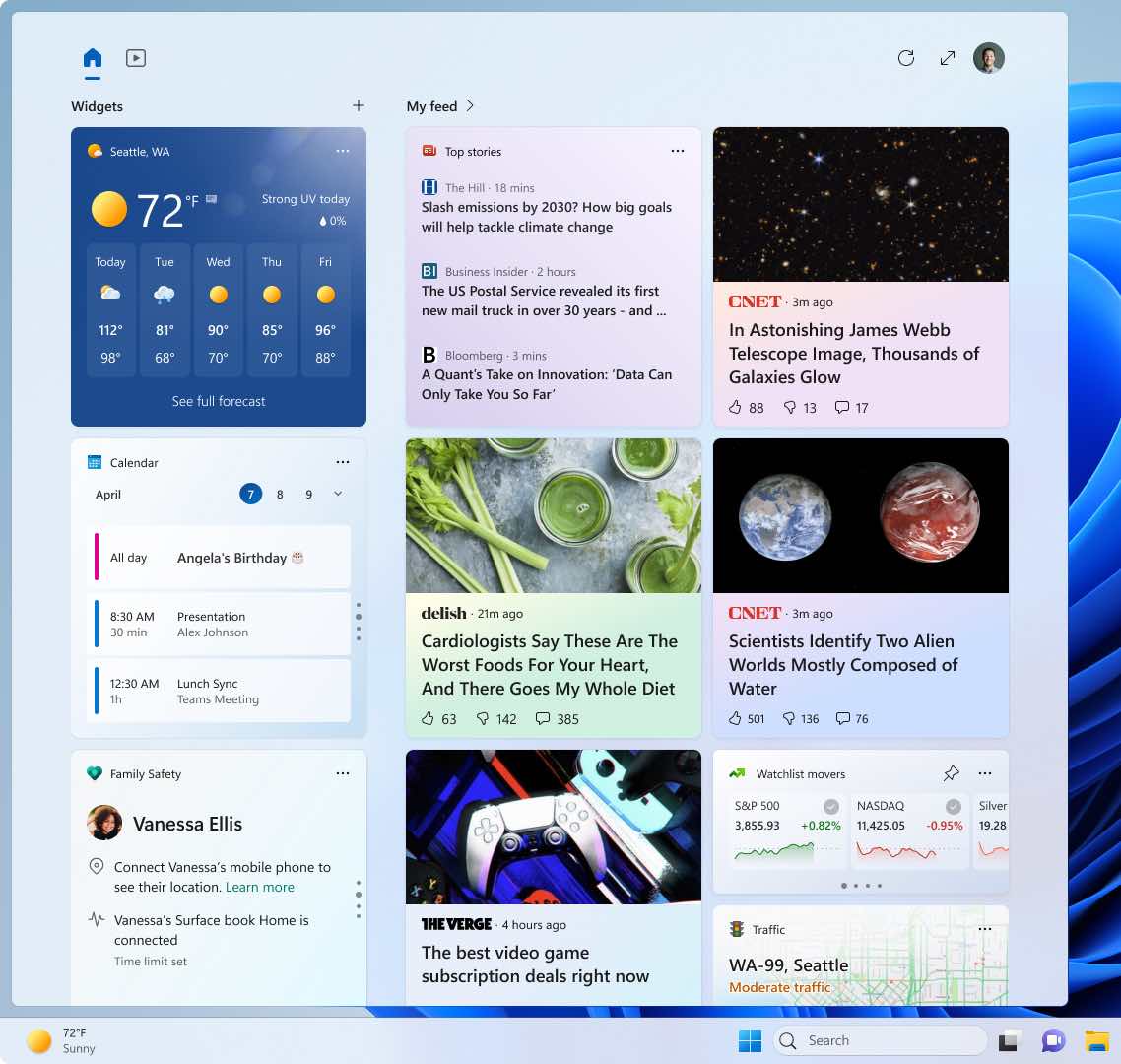novo painel de widgets do Windows 11