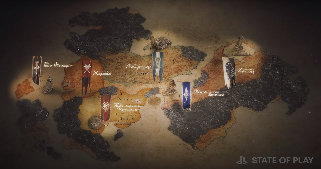 Captura de tela que exibe o mapa de Final Fantasy XVI, cena exibida durante o State of Play dedicado ao jogo
