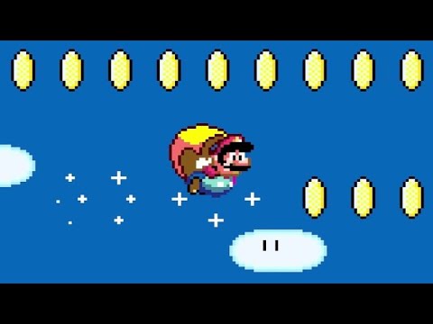 Imagem mostra Mario voando com o poder da capa amarela