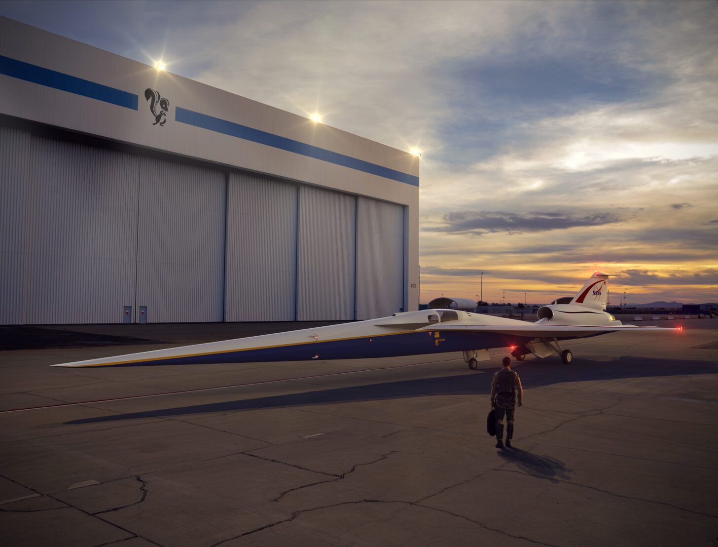 Imagem conceitual mostra o X-59, o avião supersônico silencioso que a NASA está construindo