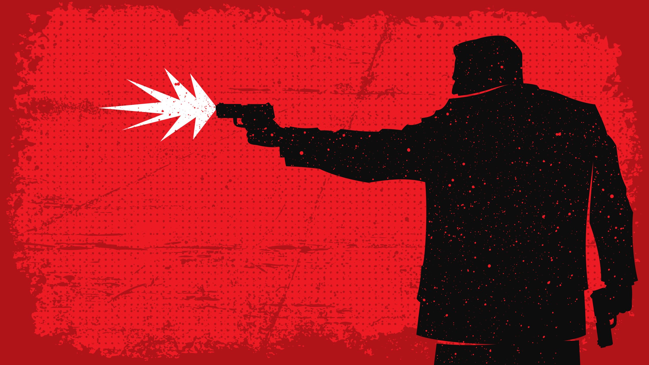 Imagem ilustrativa mostra um homem disparando uma pistola, simbolizando um assassino