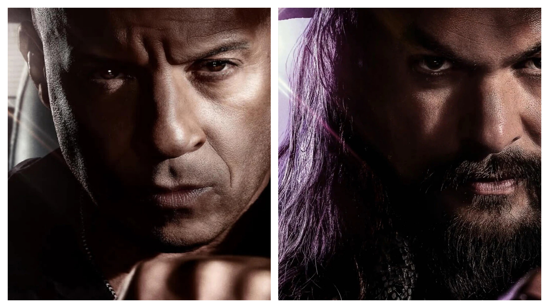 Colagem posiciona Vin Diesel e Jason Momoa, protagonistas de Velozes e Furiosos 10, lado a lado