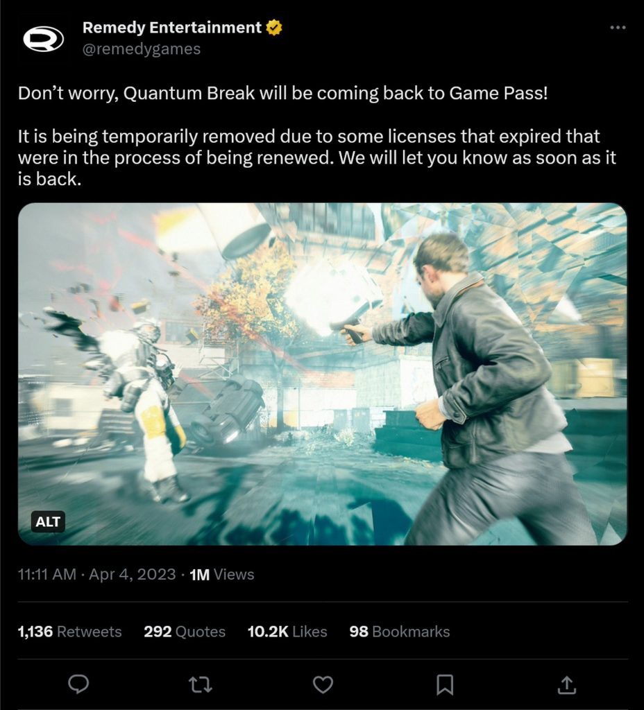 Quantum Break vai voltar ao Xbox Game Pass em breve
