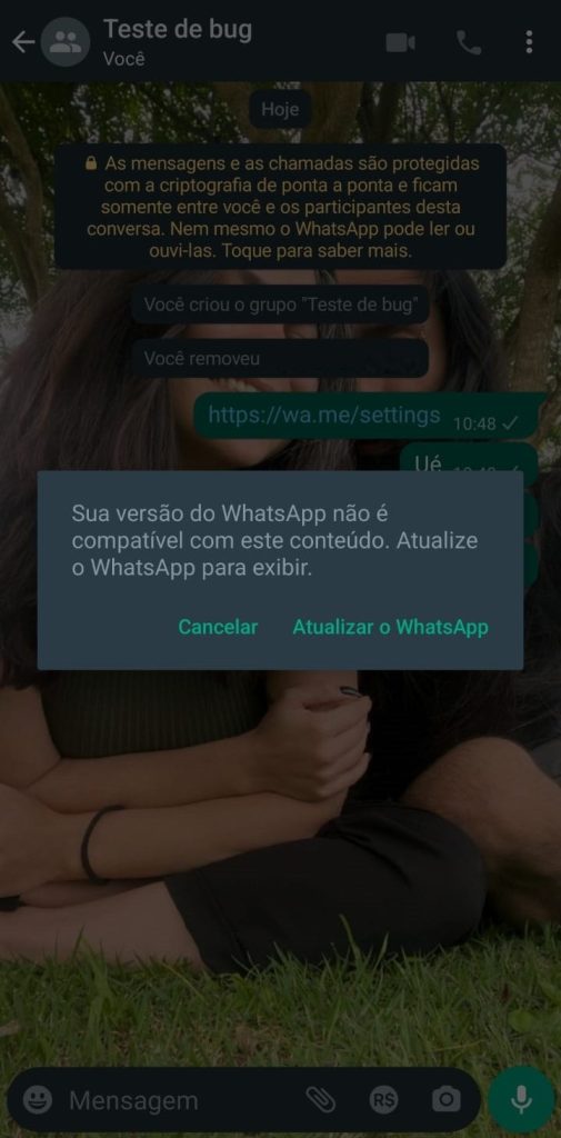 Teste de bug no WhatsApp