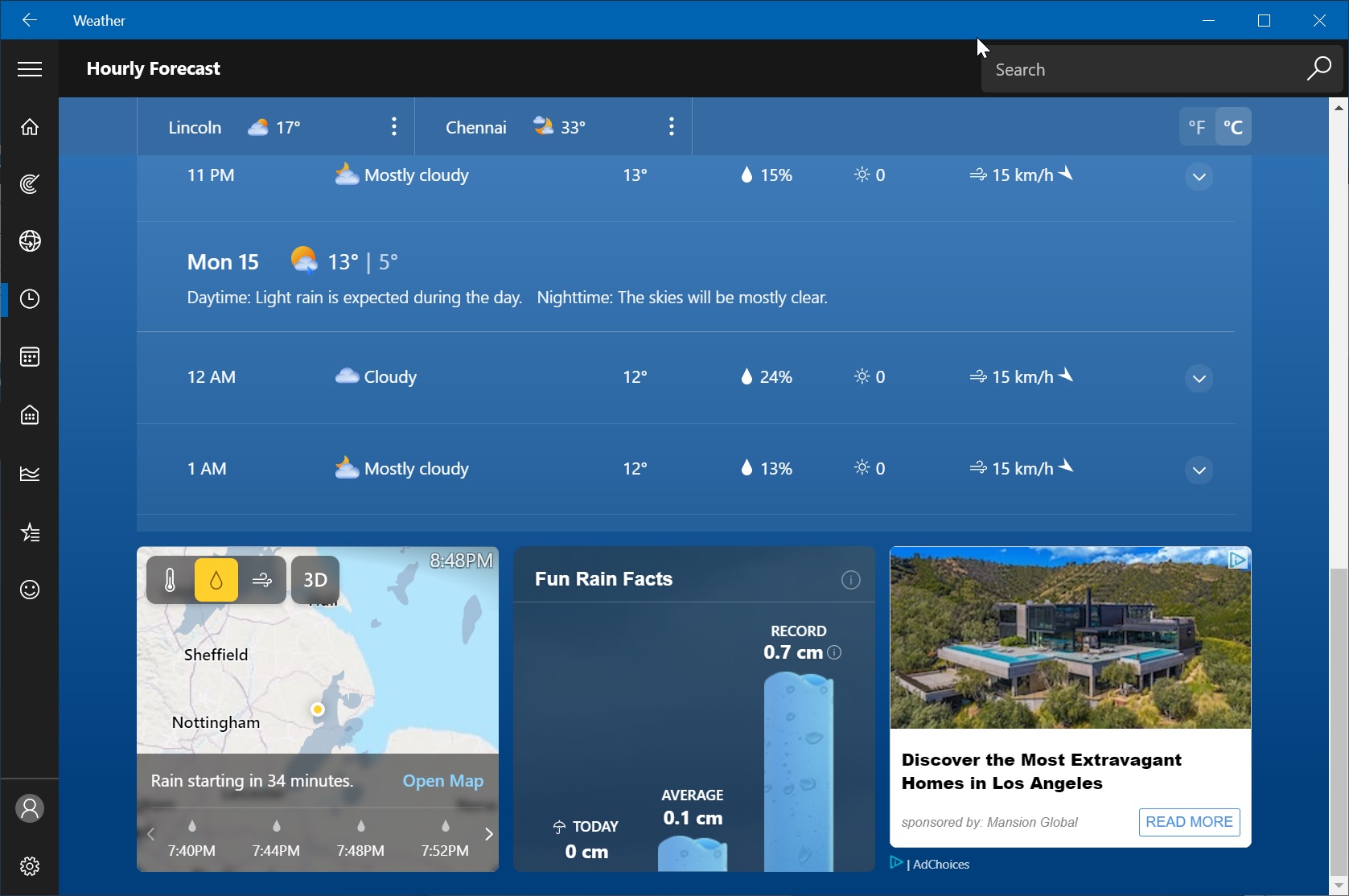 Imagem mostra tela do app de Clima da Microsoft, no Windows 11
