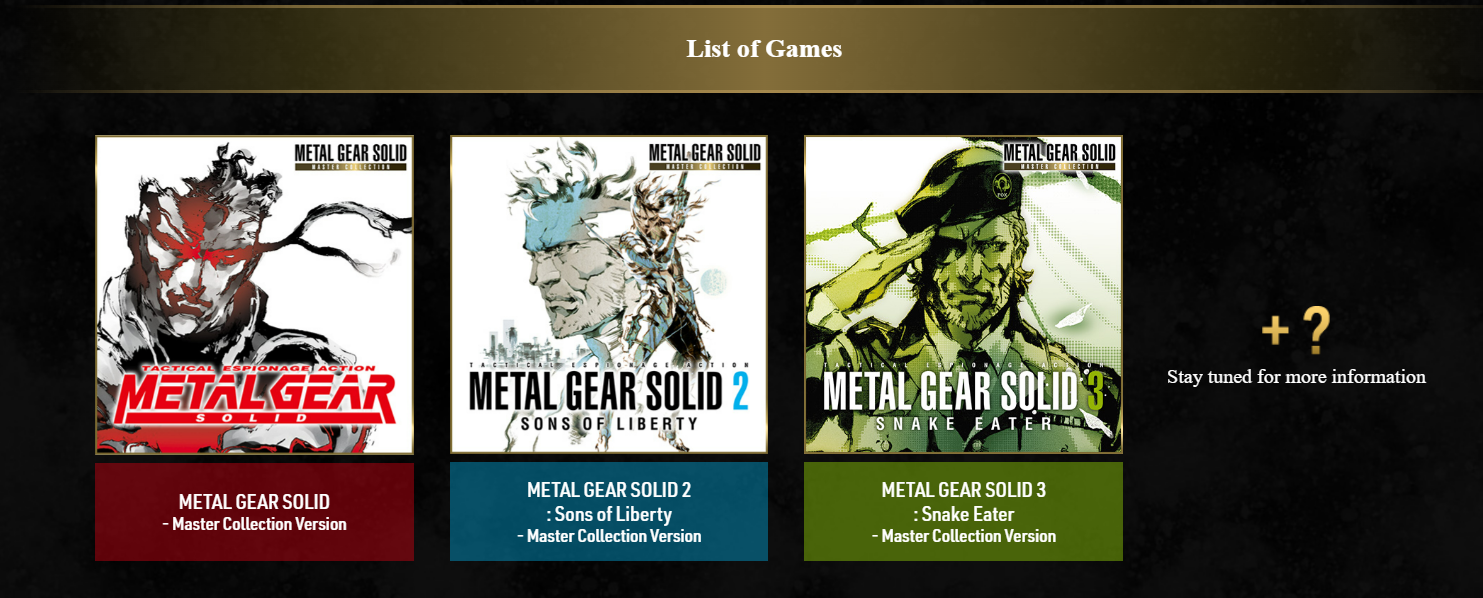 Imagem mostra captura da tela de Metal Gear Solid: Master Collection no site oficial da Konami