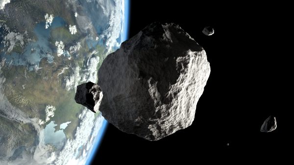 Ilustração mostra um asteroide próximo à Terra