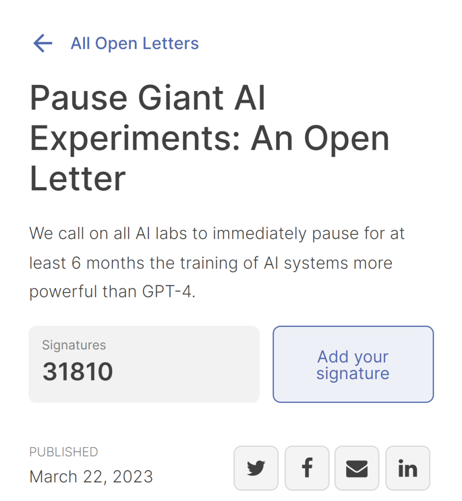 Carta aberta pedindo paralisação de projetos de inteligência artificial