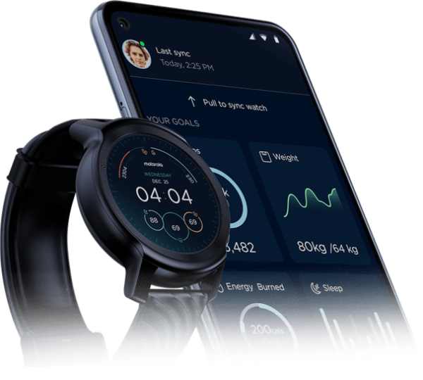 Imagem ilustrativa do relógio inteligente da Motorola, Moto Watch 100