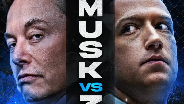 Pôster com montagem entre luta de Musk e Zuckerberg