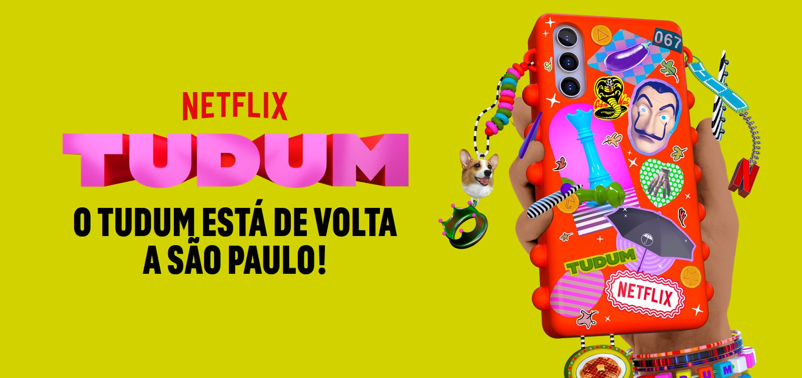 Banner do evento Tudum, da Netflix, acompanhado do texto: Netflix Tudum - o tudum está de volta a São Paulo!