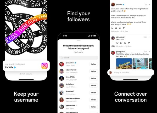 Exemplos de telas do novo aplicativo do Instagram, o Threads, que seria novo concorrente do Twitter