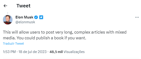 Elon Musk confirma ferramenta de artigos no Twitter