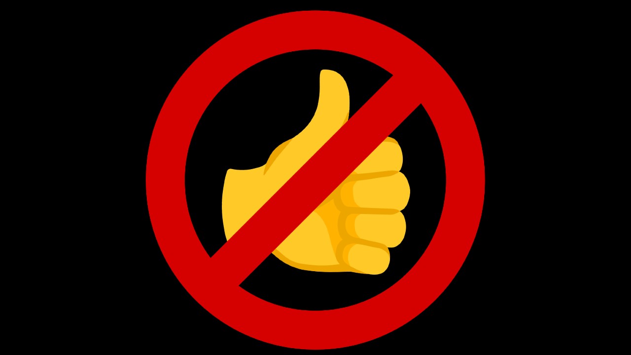 Imagem mostra o emoji do joinha por trás de um sinal de proibição