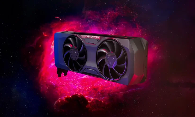Imagem promocional mostra a placa de vídeo RX 7700 XT, da AMD