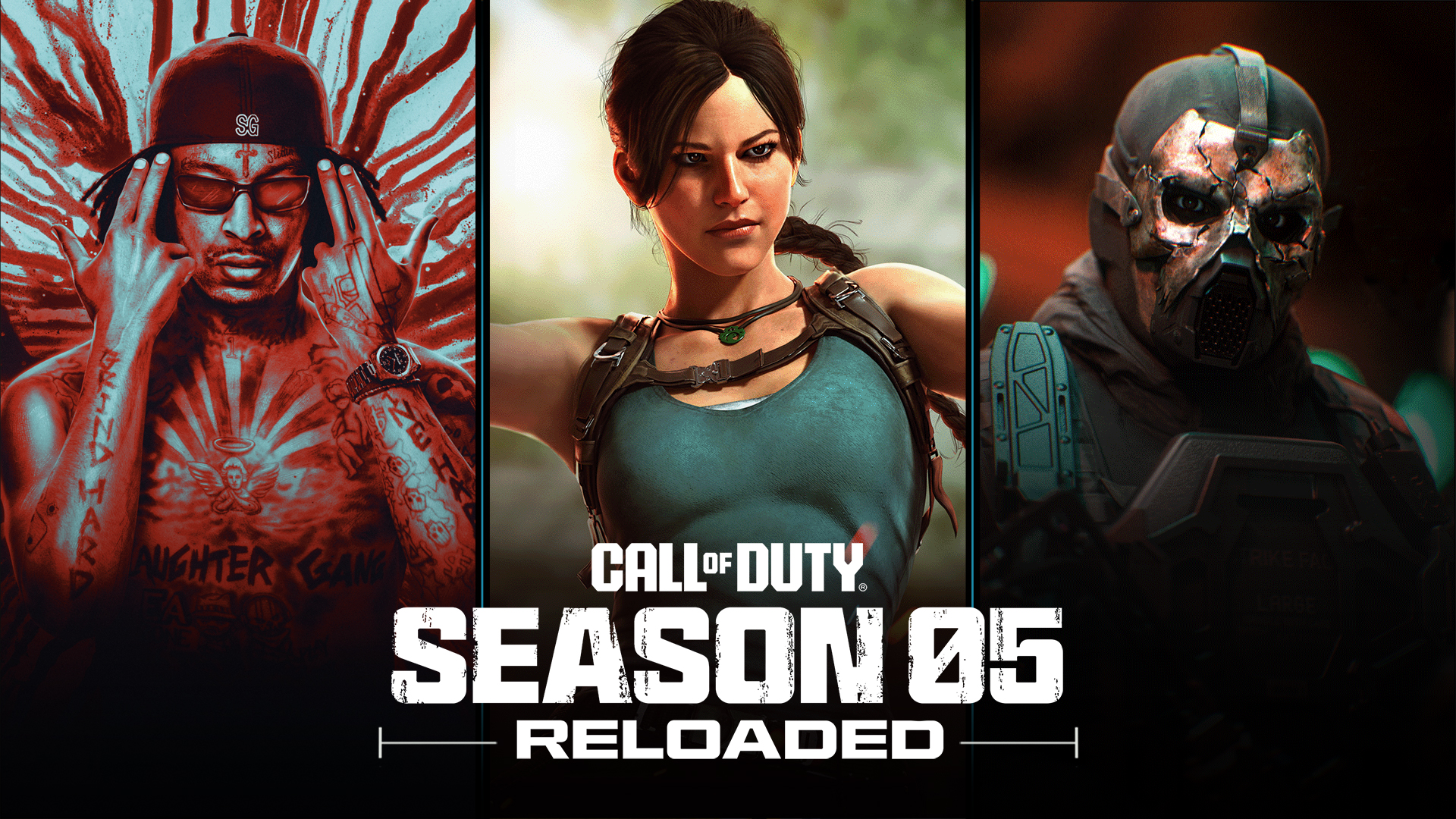 Banner mostra os três novos operadores do multiplayer de Call of Duty -- incluindo Lara Croft, de Tomb Raider