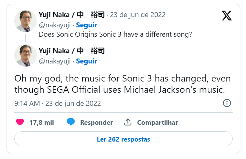 Yuji Naka casualmente confirma Michael em Sonic 3