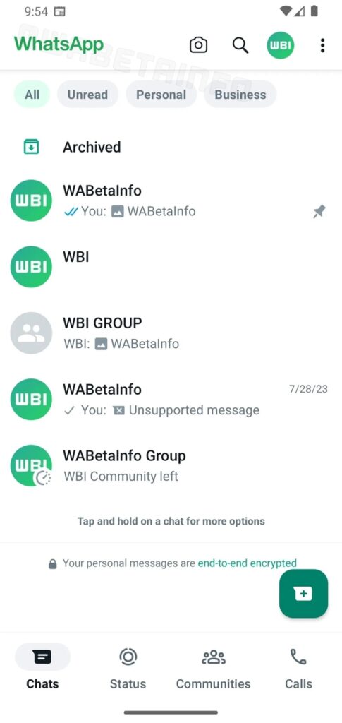 Interface atualizada do WhatsApp