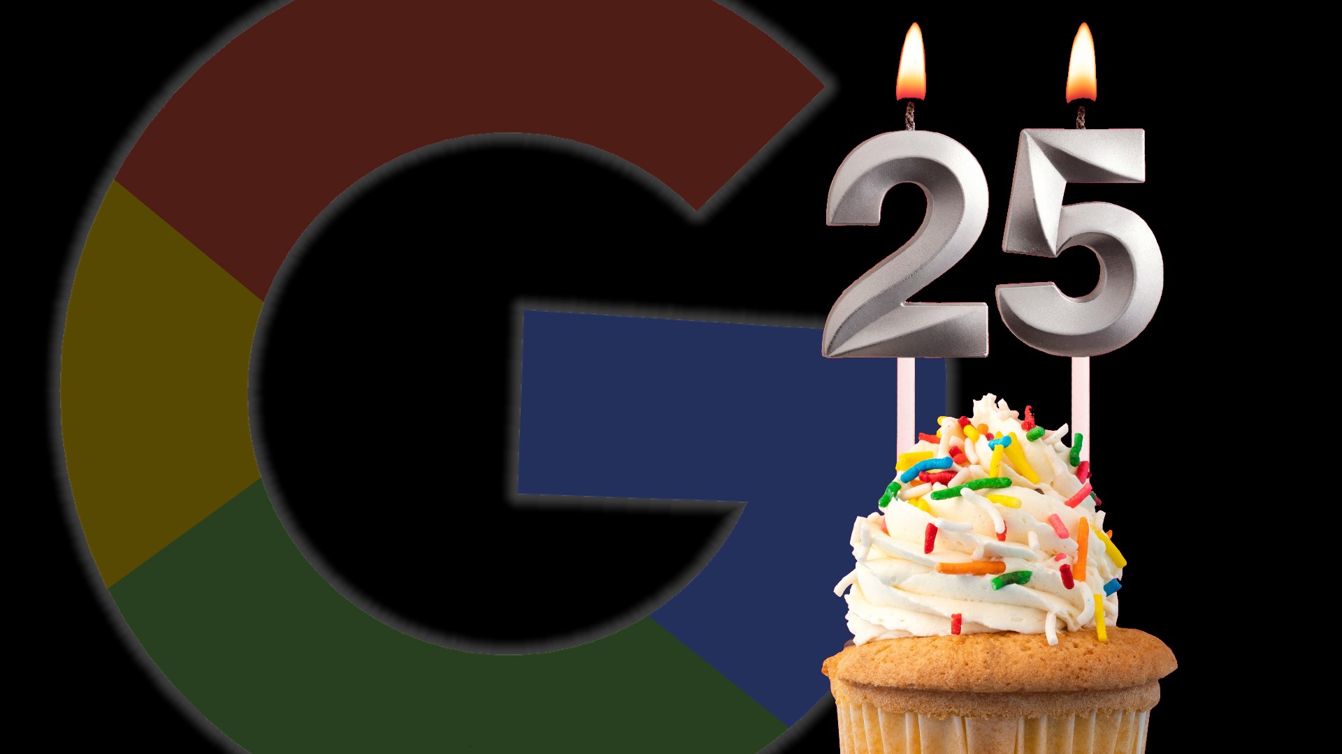 Ilustração mostra o símbolo do Google escondido atrás de um bolo de aniversário de 25 anos