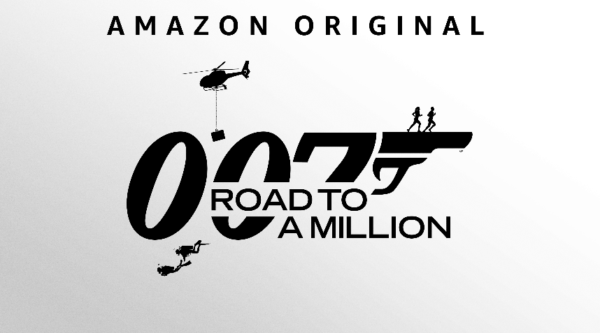 Foto em fundo claro, com o texto em preto "Amazon Original", seguido pelo texto "007: A Road To A Million"; imagem é o pôster de divulgação do novo reality show do Prime Video. Na foto, o título da série está em forma estilizada, seguindo o padrão da franquia 007, com o "7" complementado com a ilustração de um revólver e, ao lado do texto, há também imagens menores de um helicóptero e uma dupla de mergulhadores