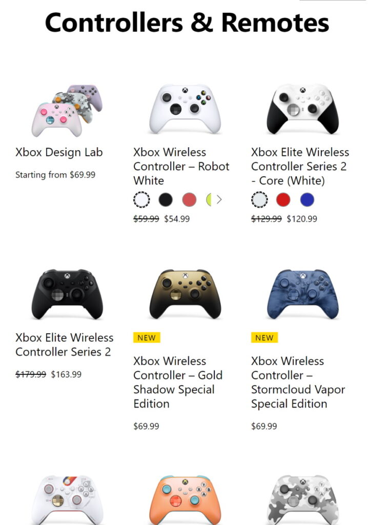 Alguns dos controles oficiais do Xbox (Microsoft)
