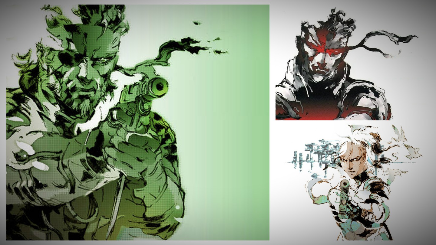 Montagem mostra artes conceituais dos três principais jogos da franquia Metal Gear Solid