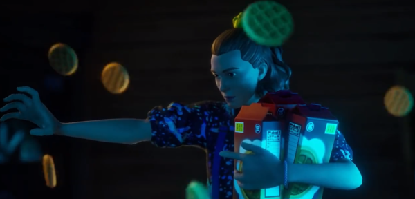 Durante a Netflix Geeked Week 2023, a marca anuncia um cross-over com Fortnite: a ilustração mostra a Eleven, de Stranger Things, na versão videogame, manipulando waffles voadores