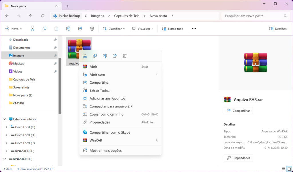 Windows 11 pode extrair arquivos RAR