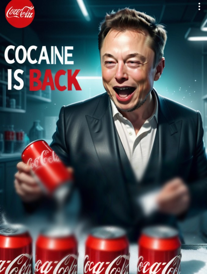 Imagem mostra um dos deepfakes de Elon Musk despejando drogas em latas de refrigerante
