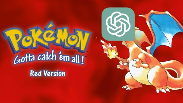 Imagem montada coloca a capa de Pokémon Red junto à logomarca do ChatGPT