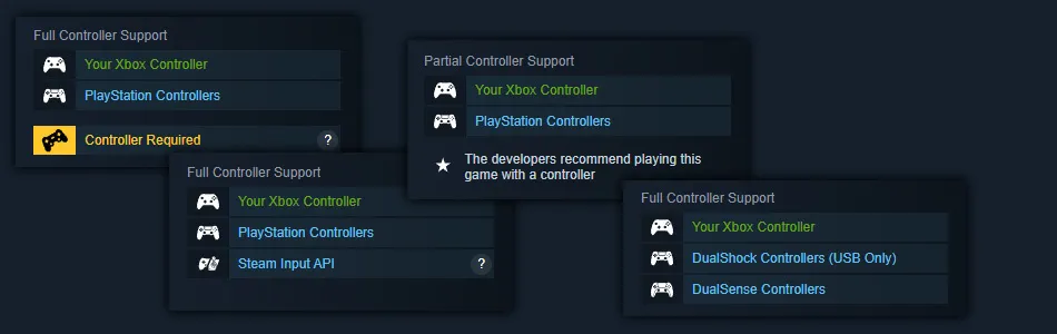 Imagem mostra lista de recursos suportados pela Steam em atualização que contempla controles do PlayStation 